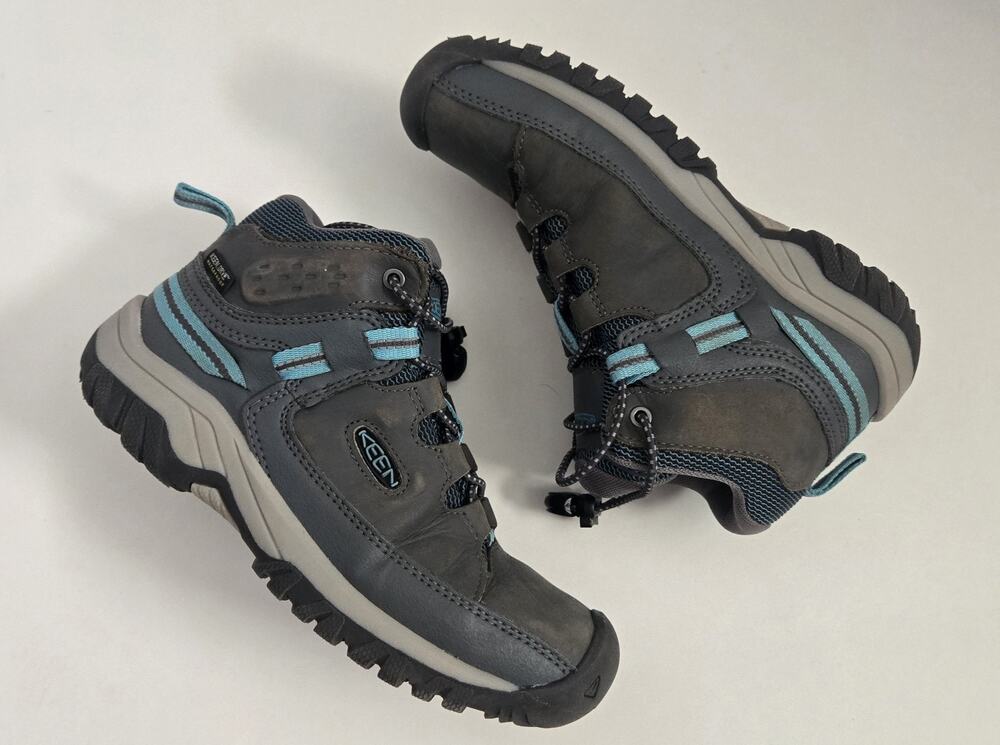 KEEN Youth Terradora II Mid Waterproof Hiking Boots Shoes Gray/Blue Sz 1
